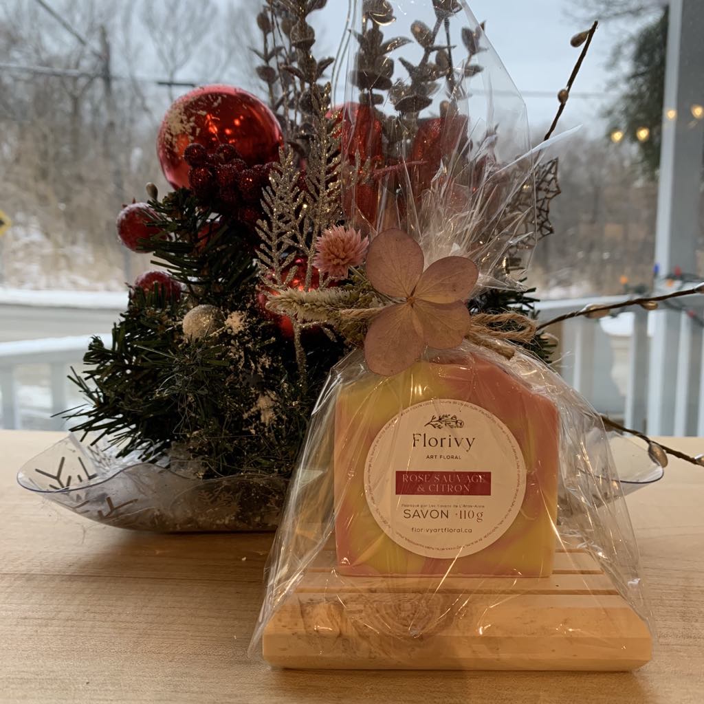 Duo savon/porte-savon - Rose sauvage et citron