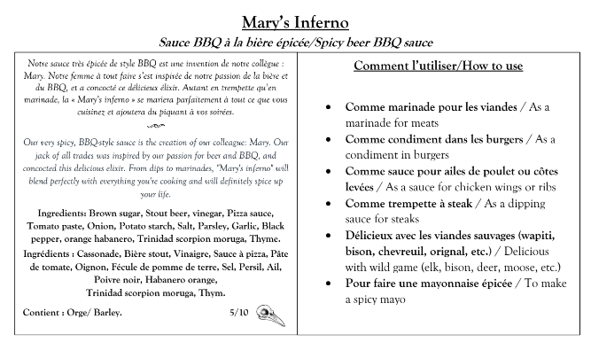 Mary’s Inferno  - Sauce BBQ à la bière épicée 8oz