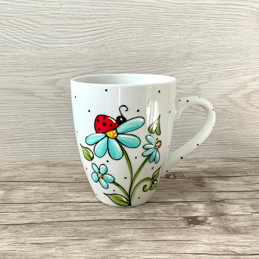 Tasse Fleurs turquoises & Coccinelle