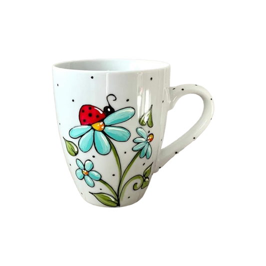 Tasse Fleurs turquoises & Coccinelle